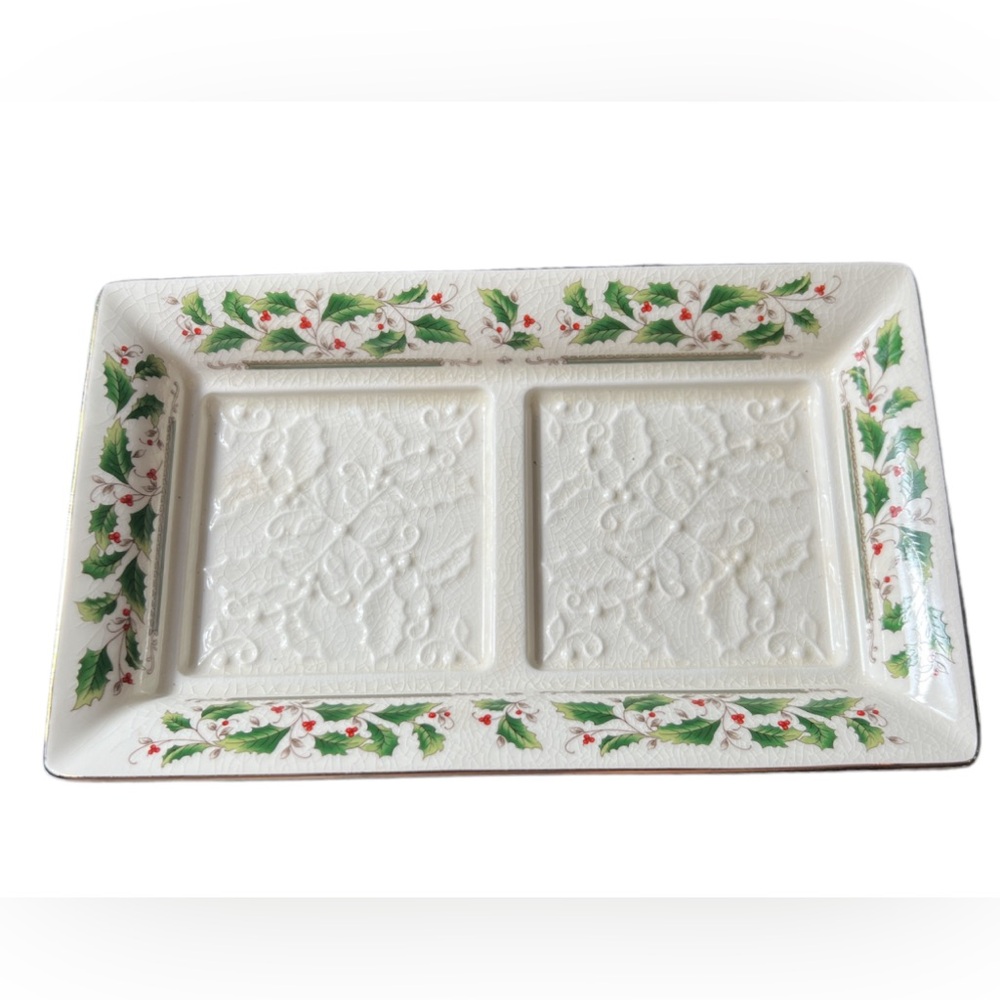 Royal Limited Home For The Holidays Japan Divided Tray Christmas Holly 1999